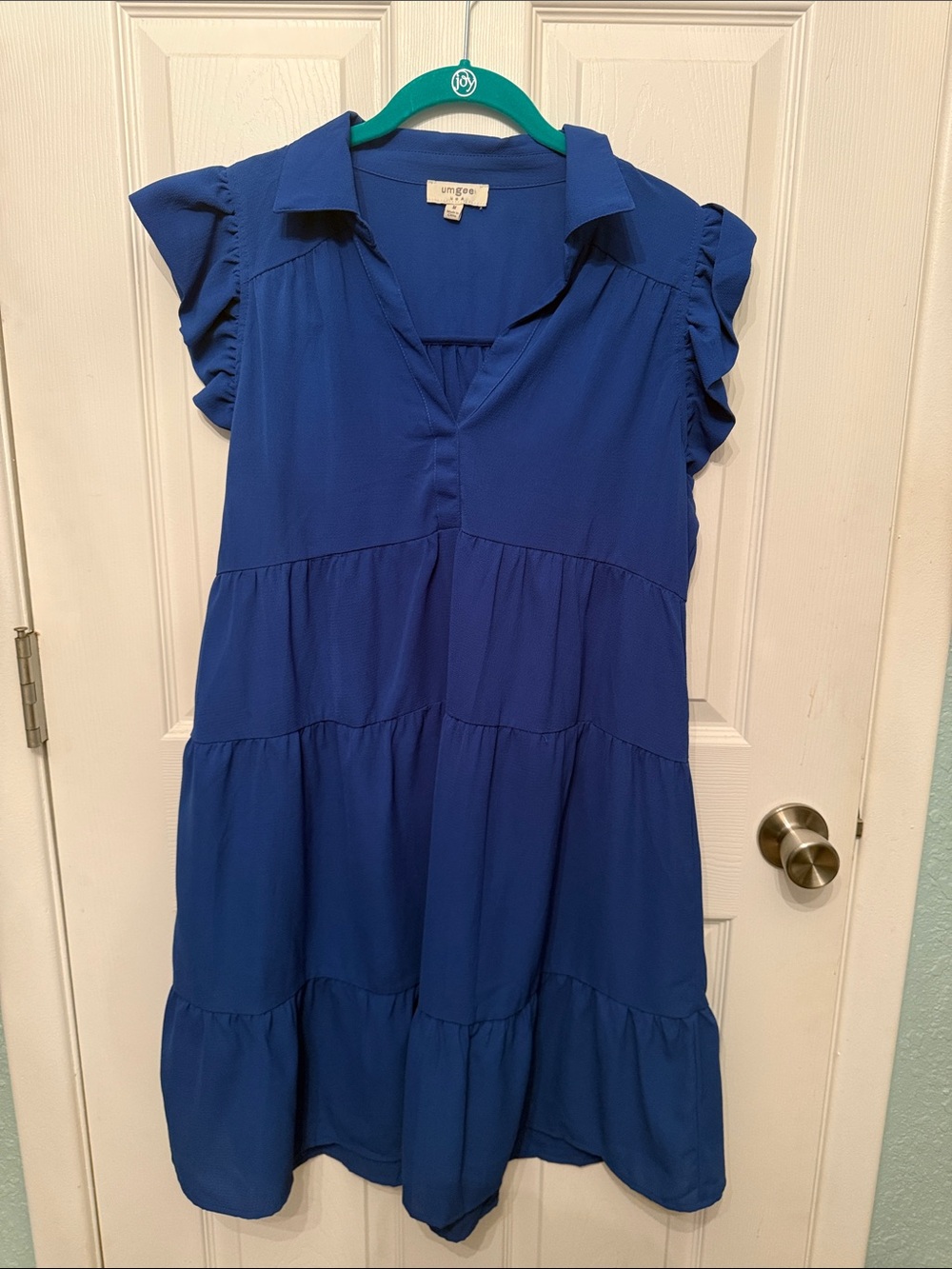 EUC Umgee Royal Blue Tiered Ruffle Sleeve Dress Medium